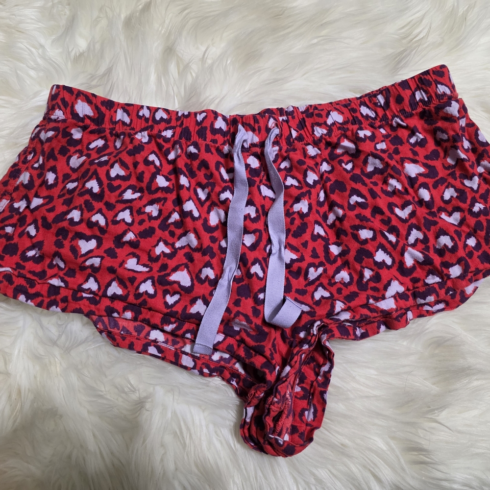 Victoria's Secret Red & Pink Leopard Heart Print Sleep Shorts
